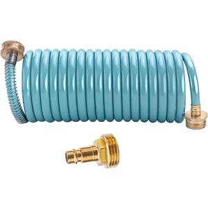 RV External Shower, 3/8 in by 15-Foot Coil Hose with 1/2 Inch Quick Connect Adapter for RV Outdoor Shower, Boat Hose Coil, 3/4 Inch Fittings (No Sprayer) (No Sprayer)