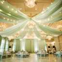 5 Panels Green Ceiling Drapes with Lights for Wedding 5ftx20ft Photo Backgrounds Sheer Curtains Drapery Decorations for Party Ceremony Stage Swag Sage Green