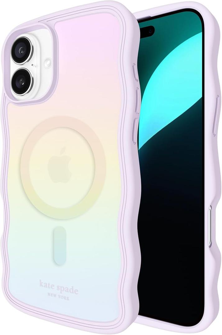 kate spade new york iPhone 16 Plus case - Compatible with MagSafe -Designer Phone Case - Wavy Opal Iridescent