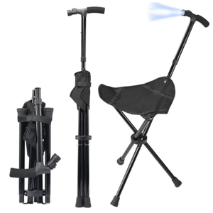 Cane with Seat Foldable Lightweight Walking Cane with LED Light Adjustable Walking Stick for Seniors