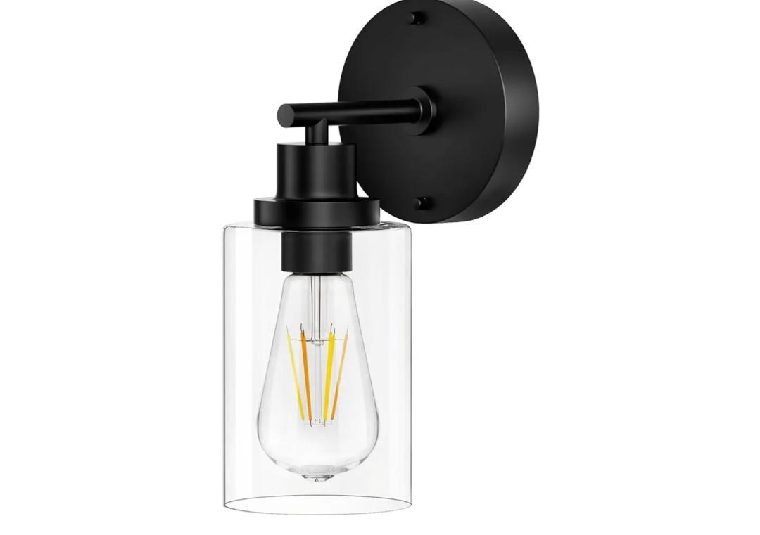 BUTHY Black Wall Sconce Light: Modern Wall Sconces Indoor, LED Wall Light Fixtures with E26 Base and Clear Glass Shade, Sconces Wall Lighting for Hallway, Bedroom, Living Room, and Mirror