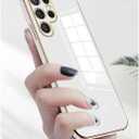 Compatible with Samsung Galaxy S25 Ultra Case Cute for Women Girls Men, Luxury Plating for Samsung Galaxy S25 Ultra Phone Case Slim Shockproof Silicone Bumper Phone Cover (White)