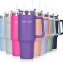 DLOCCOLD 40 oz Tumbler with Handle, Insulated Coffee Tumbler with Lid and Straw, Car Cup Holder Friendly (Klein Blue)