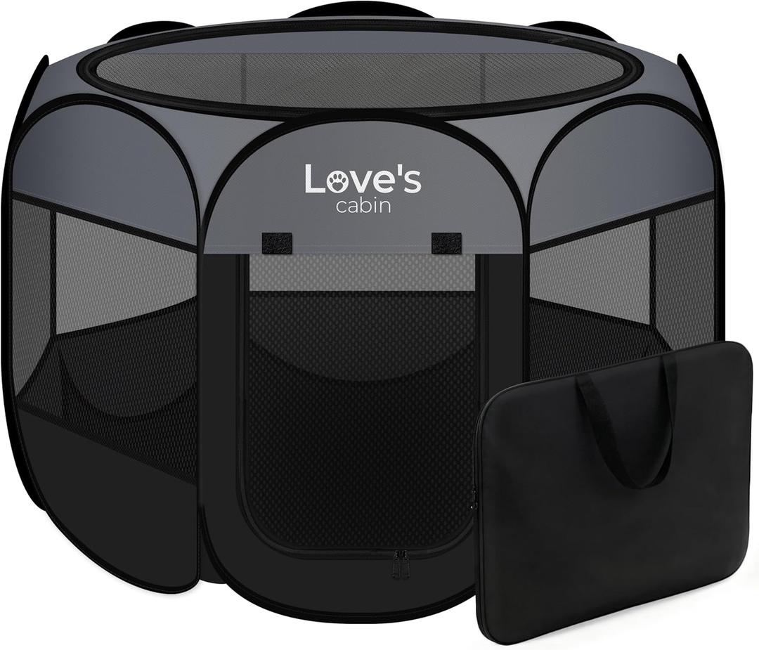 Love's cabin Pet Puppy Dog Playpen, Small Dog Tent Crates Cage Indoor/Outdoor, Portable Playpen for Cat, Foldable Pop Up Dog Kennel Playpen with Carring Case, Removable Zipper Top, Dark Grey