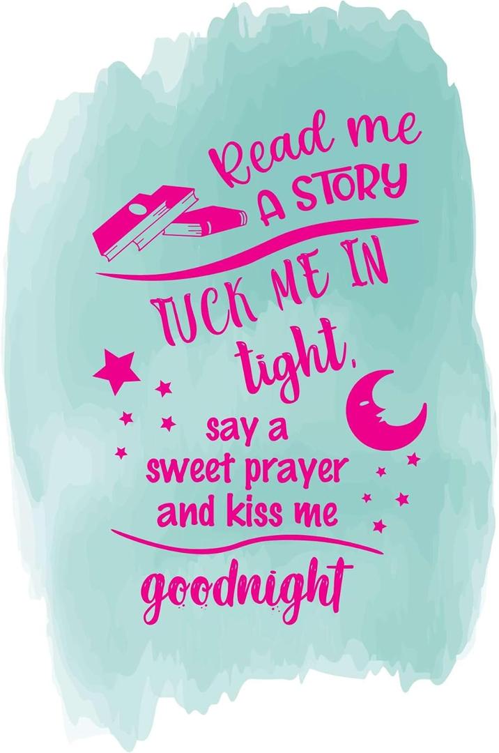 Children Tuck Me in Tight Loving Quote Wall Decal Decoration Say a Sweet Prayer Beautiful Moon and Stars Books Lasts Years and Easily Removable - Size: 32 in(W) x 40 in(H)