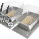 2 Set Stainless Steel Litter Box - 17.7"x13.8"x5.9", High-Sided Shield, Scoops, Mats for Multiple Cats, Easy to Clean (Large)