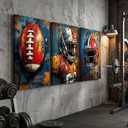 3pcs American Football Canvas Wall Art Cool Graffiti Rugby Wall Decor Pictures Teen Sports Enthusiasts Posters Prints Paintings for Boys Room Teen Kids Playroom Room Decoration Prepare To Hang 16"L x 12"W-Posters