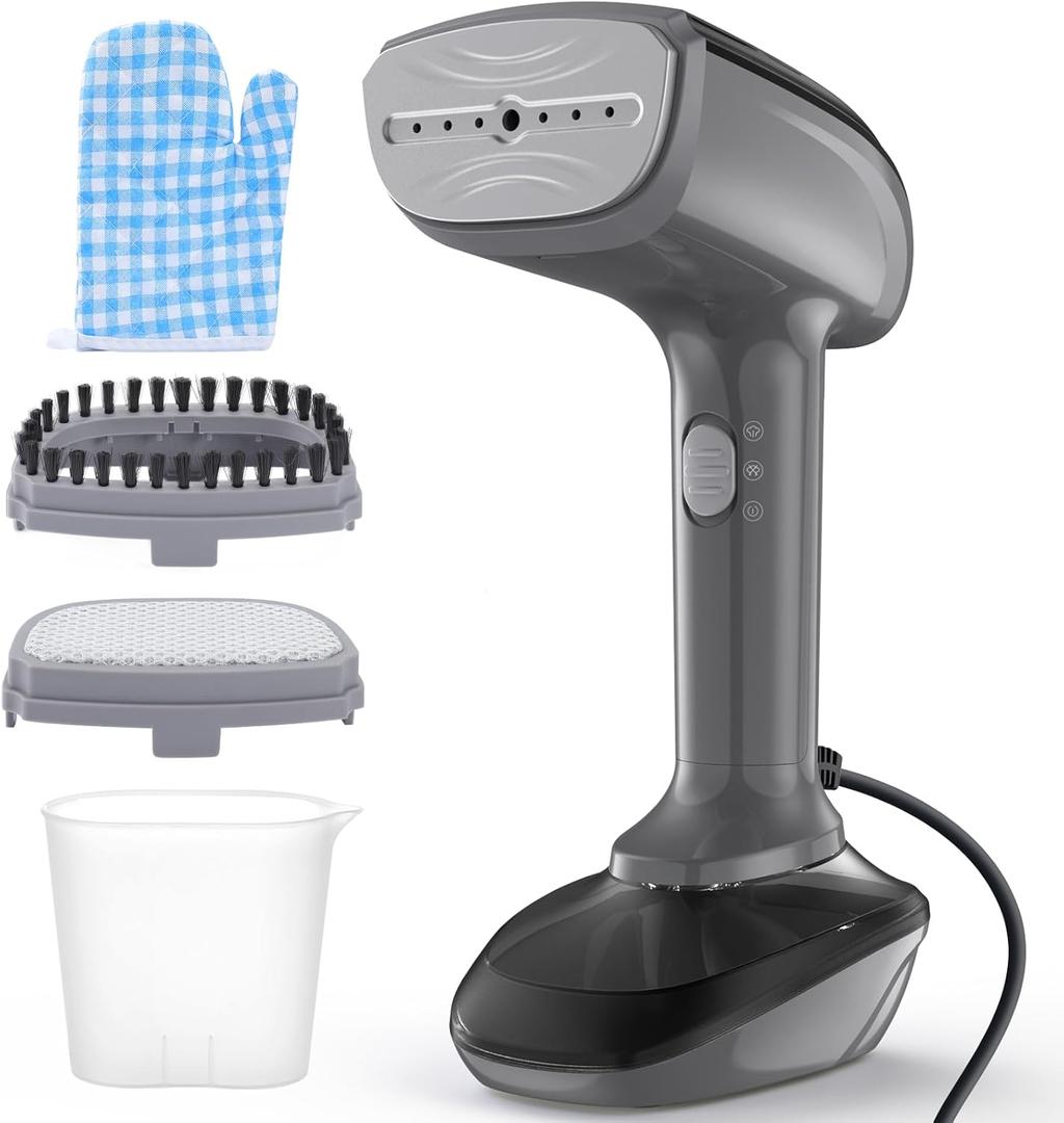 Powerful Handheld Fabric Steamer - 1800W with Fast Ceramic Heat-Up Plate, 2-in-1 Ironing & Wrinkle Remover, Steam Nozzle, Lint Brush - Gray, for US 120V Only (Grey)