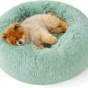 Bedsure Calming Dog Bed for Small Dogs - Donut Washable Small Pet Bed, 23 inches Anti-Slip Round Fluffy Plush Faux Fur Large Cat Bed, Fits up to 25 lbs Pets, Apple Green