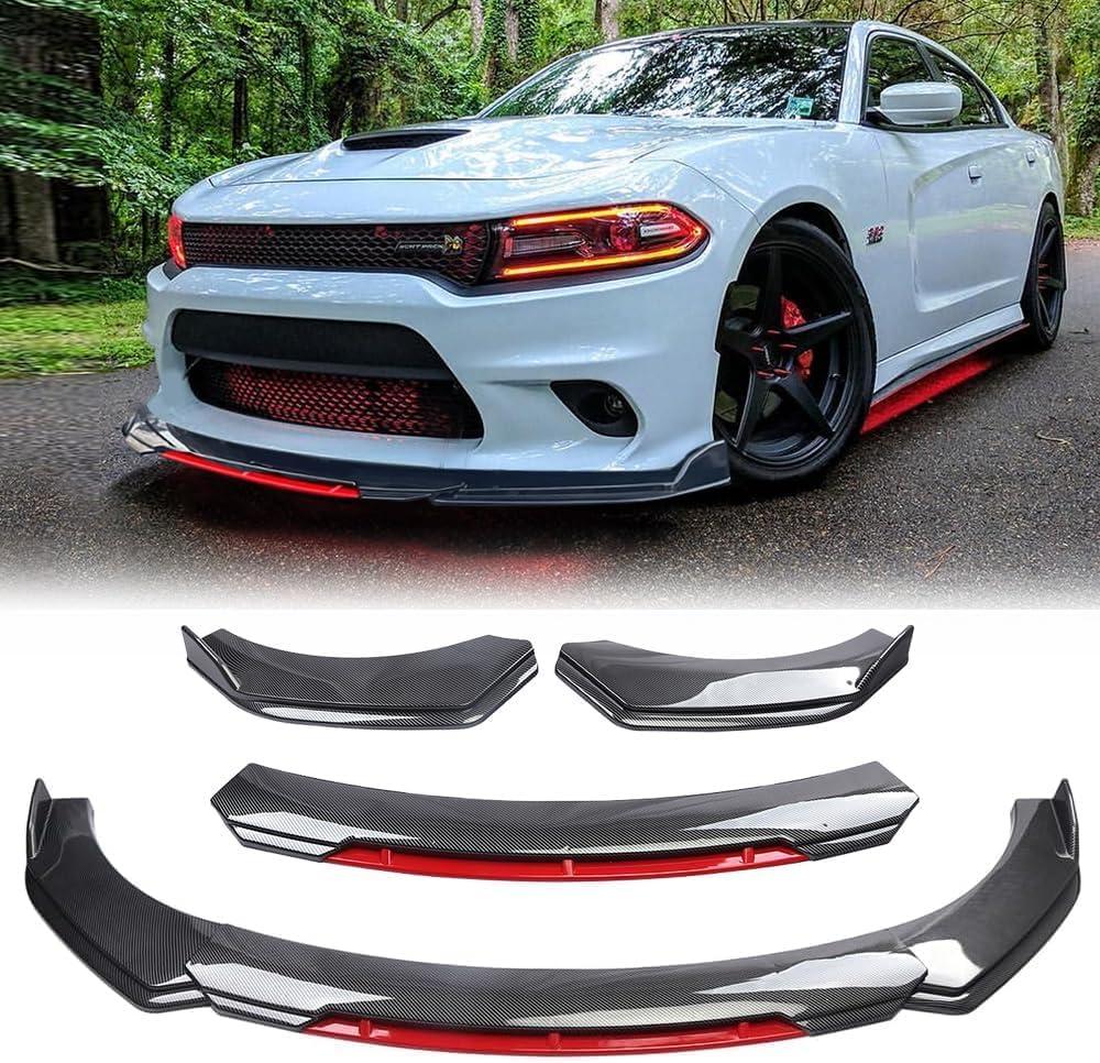 Universal Car Front Bumper Lip Kit Chin Spoiler Diffuser Protector Compatible for Toyota Corolla Camry Honda Civic Accord Ford Focus Nissan Altima Hyundai Elantra and More (Carbon Fiber with Red)