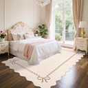 GarveeHome Scalloped Bow Rug for Living Room, Solid Beige Rug for Dorm, Washable Rugs 8x10 Soft Low Pile Non Slip Scalloped Rugs for Nursery College Bedroom Decor Kids Room Playroom