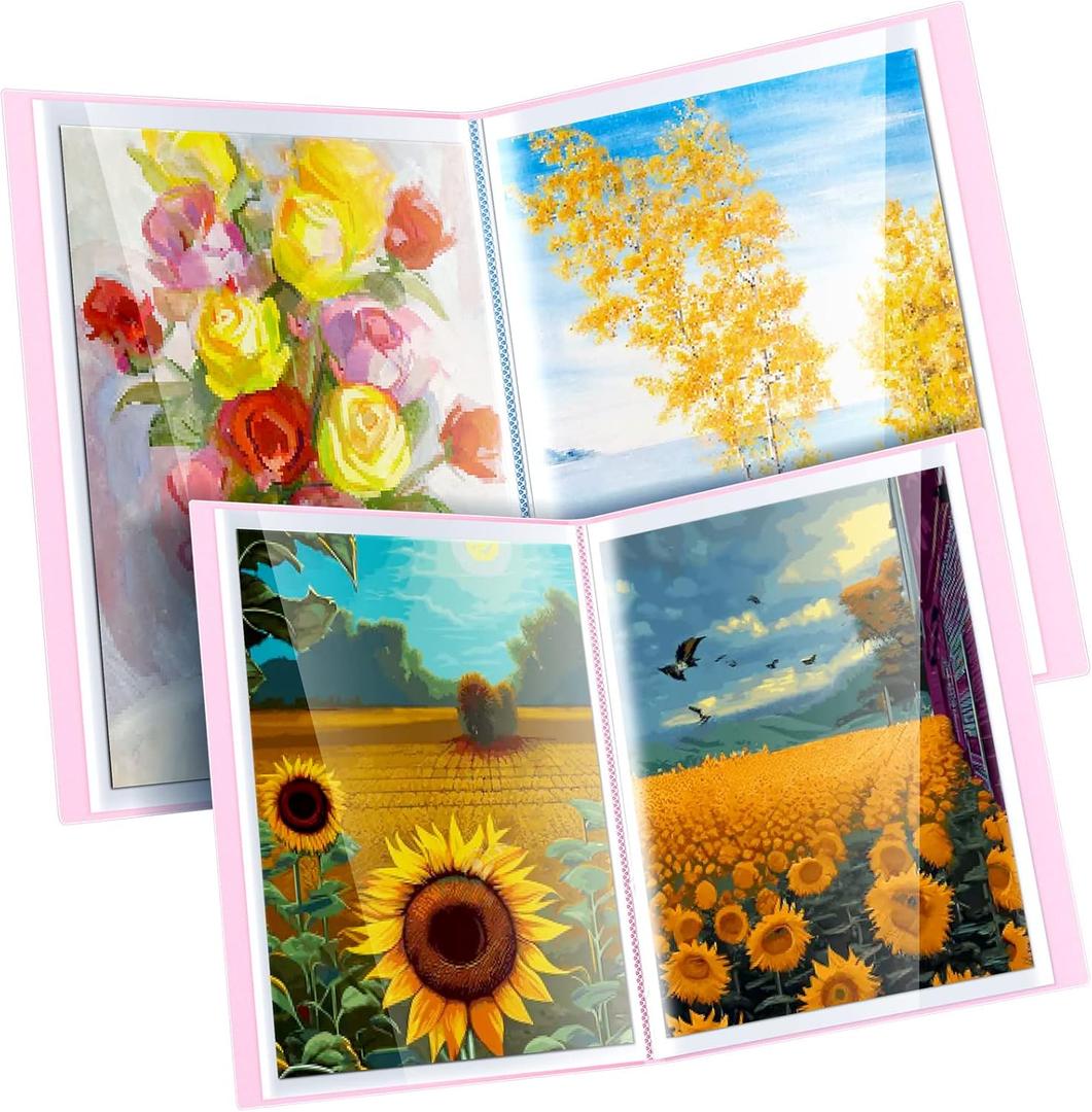 60 Pages A2 and A3 Diamond Painting Storage Book Diamond Art Portfolio Folder Artwork Art Binder Storage Presentation Book with Sleeves Protector, 22 x 16.4 Inch, 16.5 x 12.1 Inch(Pink)