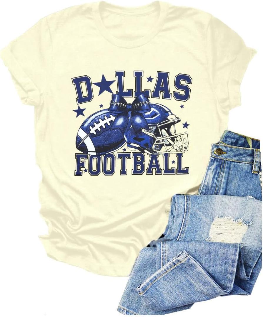 Vintage Football Shirt for Women Game Day Tshirt Sunday Funday Shirt Casual Football Season Short Sleeve Tops (Yellow, L)