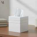 Monarch Abode Tissue Box Cover Square Handcrafted Border Embossed White Metal Tissue Holder Box for Bathroom Accessory, Aesthetic Decorative Facial Napkin Cube for Modern Home Decor