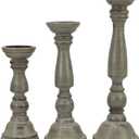 Solid Wood Candle Pillar Holder - Set of 3 Handcarved Candlestick Holder Stand - Boho Rustic Holiday Table Centerpiece Farmhouse Mantle - 17" 14" 11" H - Antique Charcoal Grey Distressed -COTTON CRAFT
