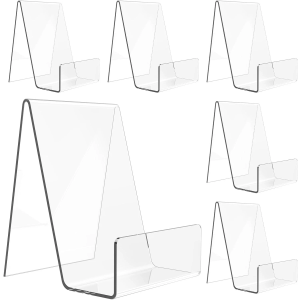 6 Pack Acrylic Book Stand, Clear Easel Stand for Display, Book Display Holder, Display Stand for Album, CD, Magazine, Postcard, Picture, Plate, Artworks, Phone, Tablet