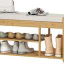 HOMCOM Shoe Bench, Entryway Bench, 2-Tier, 39.4", Natural and Cream, 39.4" W x 11.8" D x 19.7" H
