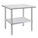 Hally Stainless Steel Table for Prep & Work 30 x 36 Inches, NSF Commercial Heavy Duty Table with Undershelf and Galvanized Legs for Restaurant, Home and Hotel