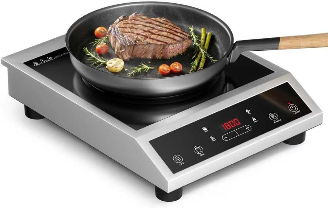 Portable Induction Cooktop 1800W, Single Burner Induction Cooker with Touch Control, Low Power Continuous Heating, Dual IGBT System, Dual Cooling Fans, Timer, Safety Lock, 110-120V (Silver)
