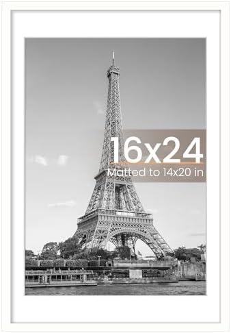upsimples 16x24 Picture Frame, Display Pictures 14x20 with Mat or 16 x 24 Without, Wall Hanging Poster Frames, White, 1 Pack