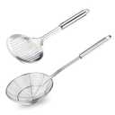 TENTA Kitchen Multi Kitchen Utensil Stainless Steel Cooking Skimmer Slotted Fish Turner Spatula Spoon Colander Drain Water Filter Spoon Ladle Spider Strainer Skimmer Ladle for Cooking &Frying (2pcs)