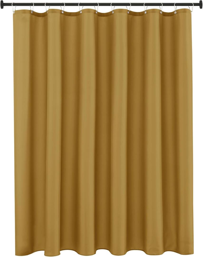Biscaynebay Hotel Quality Extra Long Fabric Shower Liners 72" Width by 84" Length, Gold Water Resistant Bathroom Curtains Rust Resistant Grommets & Weighted Bottom Hem Machine Washable