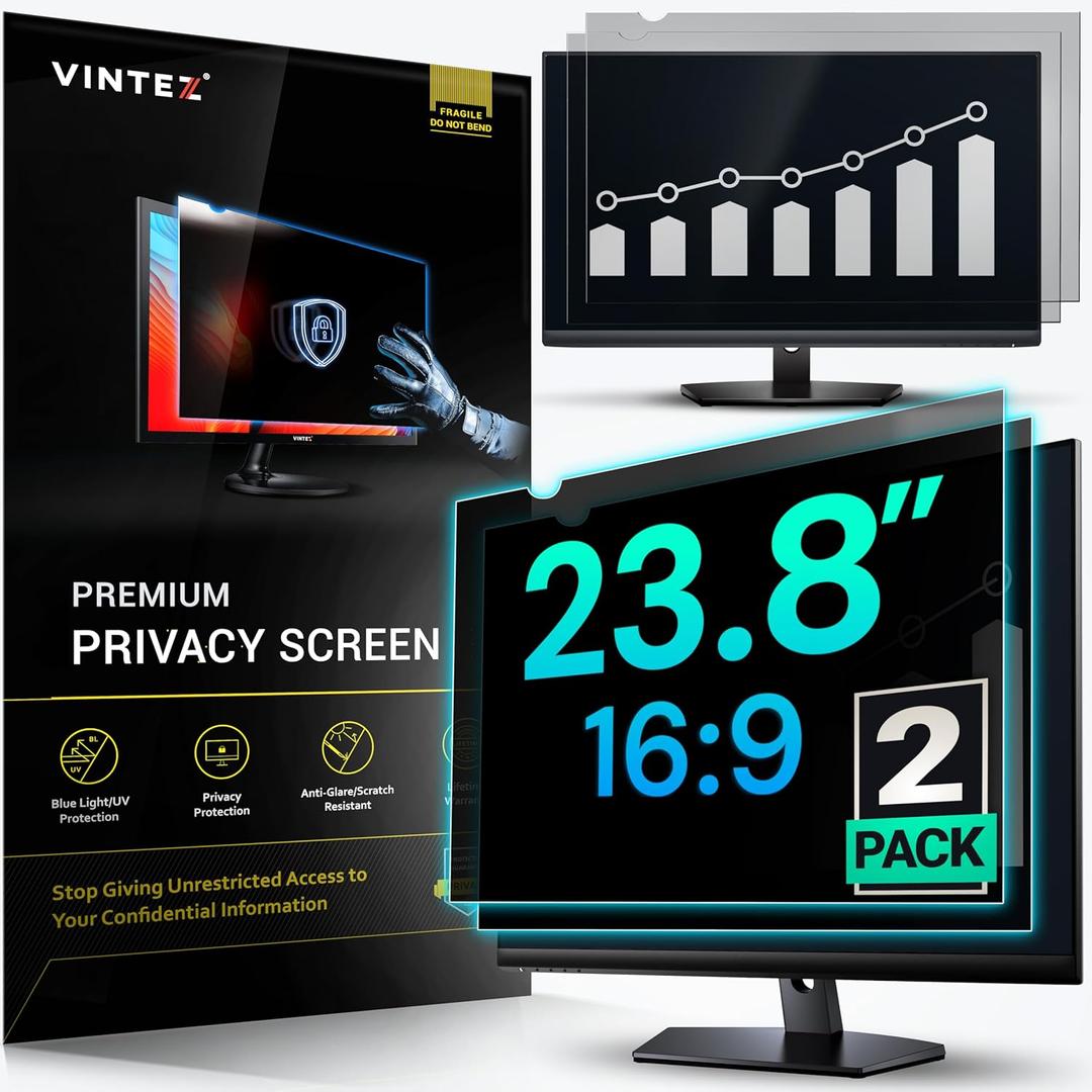 VINTEZ [2 Pack] 23.8 Inch 16:9 Privacy Screen for Computer Monitor and Laptop - Anti Glare Protector Film Blue Light Filter Eye Protection - Computer Screen Privacy Shield