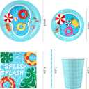 Pool Party Supplies Decorations, Disposable Summer Kids Birthday Paper Plates and Napkins Set with Cups and Straws for 24 Guests, 120 Pcs Beach Party Dessert Dinnerwares