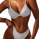 MakeMeChic Women's 2 Piece Bikini Sets Push Up Swimsuit Cheeky High Cut Bathing Suit Swimwear White Medium, Size M