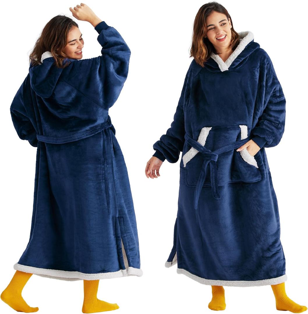 Bedsure Wearable Blanket Hoodie, Cozy Long Hooded Blanket Sweatshirt as Mothers Day Hoodie Gifts for Mom Women, Standard, Navy (Adult)