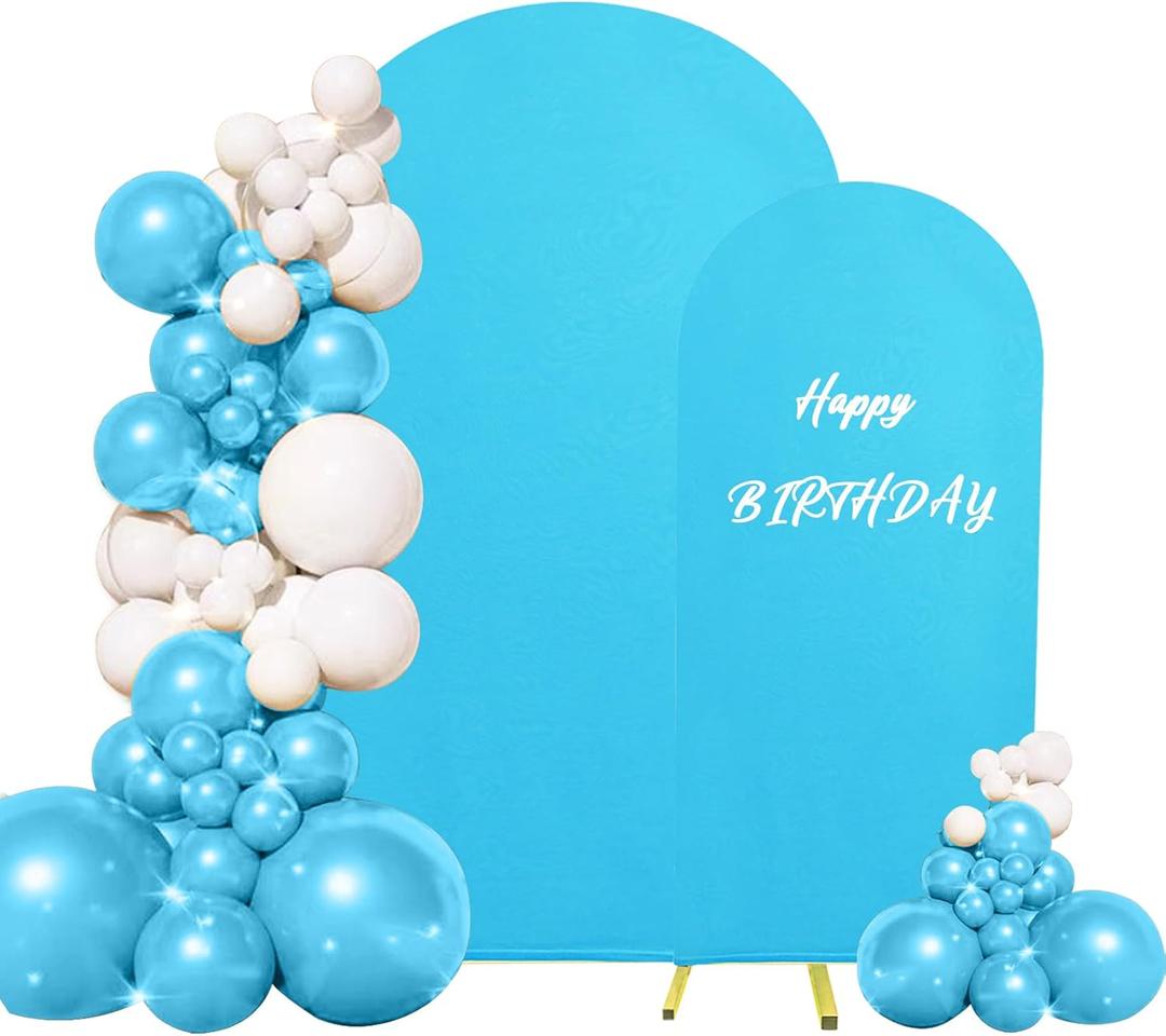 Set of 2 Wedding Arch Cover 2-Sided Round Top Spandex Fitted Arch Backdrop Cover for Birthday Party Baby Shower Wedding Arch Stand Decorations7.2FT, 6FT, Blue