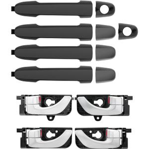 Exterior & Interior Door Handles (8PCS), Compatible with 2006-2008 Hyundai Sonata, Balck Outside & Chrome Inside Front & Rear Left Driver & Right Passenger Door Handle Set, Replace# 82651-3K000, 79824