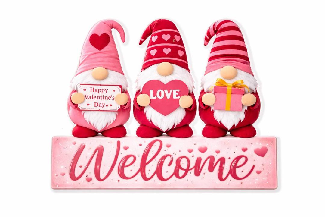 Valentine Gnomes Decorations for Home 9"H Valentines Day Love Gnome Blocks Decor Famhouse Romantic Valentine's Day Gnome Wooden Signs Tabletop Decor for Wedding Anniversary Party Supplies
