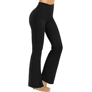 Promover Bootcut Yoga Pants for Women High Waist Dress Pants Flare Leggings Bootleg Workout Pant for Casual Work(Black-31,L)