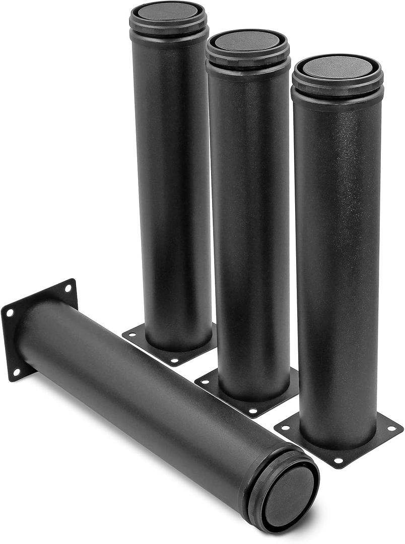 10 Inch Metal Furniture Legs Stainless Steel Adjustable Legs Black Metal Legs Round Cabinet Legs for Coffee Table Cabinet Desk Sofa Shelves, Pack of 4