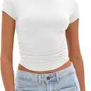 Womens Basic T Shirts Summer Outfits Crew Neck Short Sleeve Back Cut Out Crop Tops Slim Fit Tees Y2k Clothing, Size: M