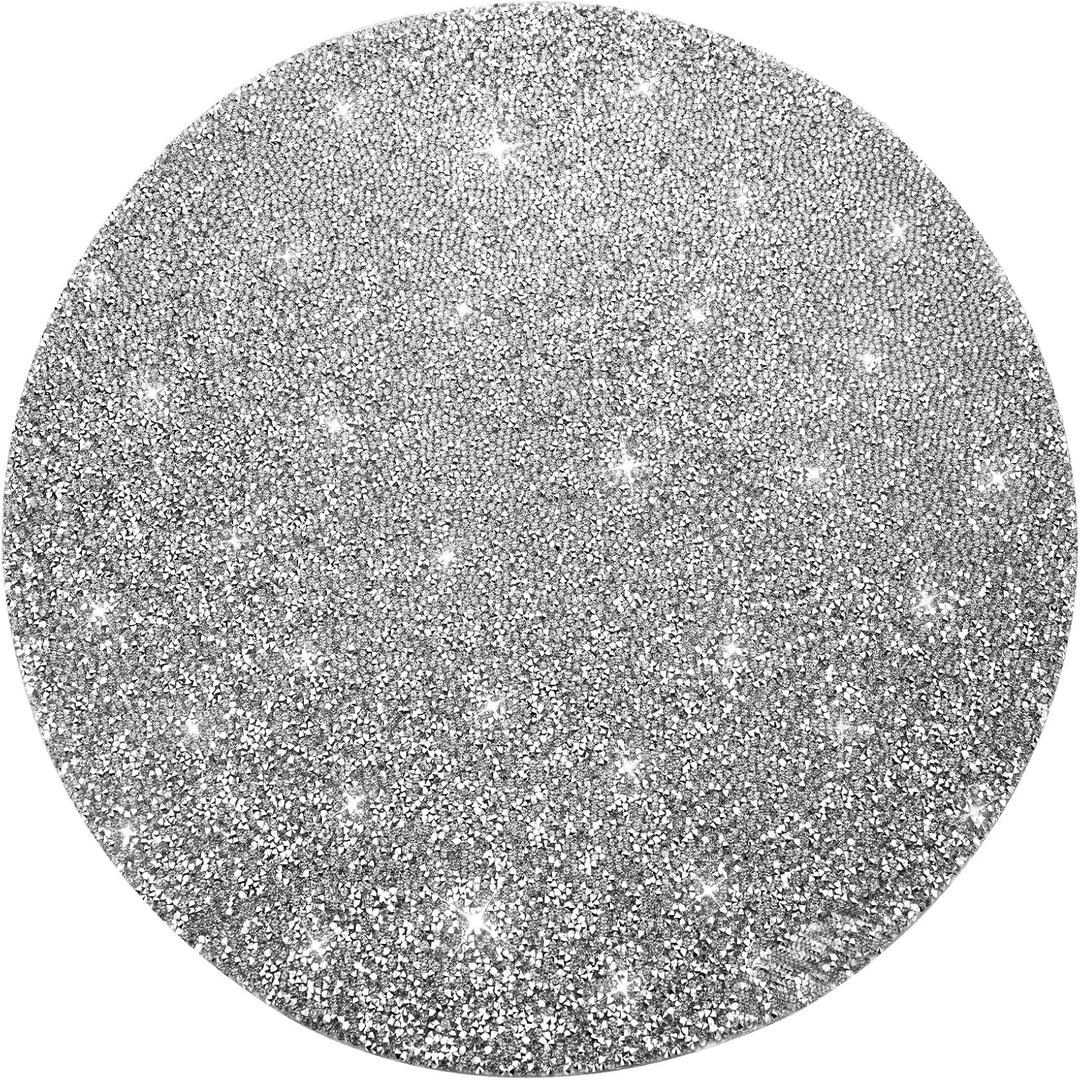 Silver Placemat Sparkle Crushed Rhinestones Round Washable Elegant Glitter Table Mat for Fall Halloween Wedding Christams Kitchen Home Decor Housewarming Gifts (15 Inch)