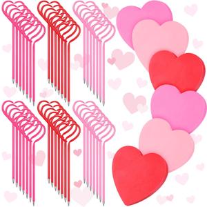48 Pcs Valentine's Day Heart Shaped Pens Valentines Ballpoint Pens with 600 Sheets Heart Shaped Sticky Notepads Cute Note Pads Office Supplies for Valentine's Day Party Favor