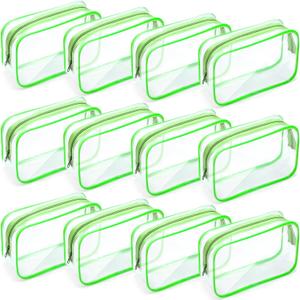 Weewooday 12 Pieces Clear Makeup Bags Cosmetic Storage Bags PVC Zipper Pouches Travel Waterproof Makeup Plastic Case for Women Organizing Toiletries Traveling Bathroom (Medium,Green)