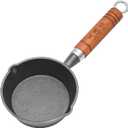WANGYUANJI 5.1-Inch Cast Iron Melting Pot, 13.5-oz Butter Warmer Mini Sauce Pan with Wood Handle, Flat-Bottom Basting Pot with Pour Spout, Pre-Seasoned for Grill, Smoker & Stovetop