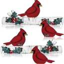 Pinkunn 6 Pcs Christmas Cardinal Tabletop Decorations Set Winter Tiered Tray Decor Cardinal Bird Red Wooden Signs Tabletop Rustic Farmhouse Decor for Home Table Shelf