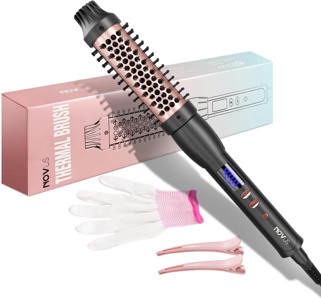 Thermal Brush Heated Round Brush: 2 in 1 Hot Hair Comb with 9 Temp Settings for Straighten and Curly Hair - Voluming Styler Tool Can Straighten, Smooth, Travelling(Black)