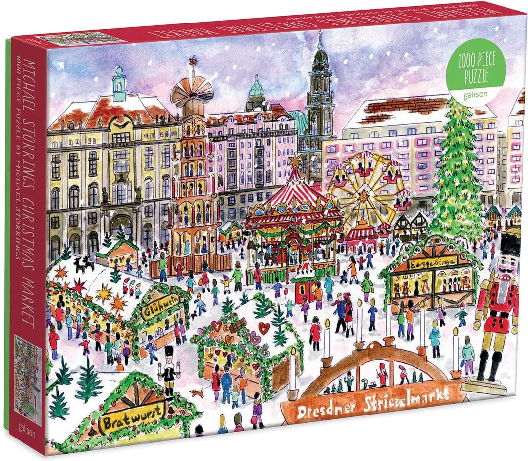 Galison Michael Storrings Christmas Market 1000 Piece Puzzle from Galison - Featuring Beautiful Illustrations of a Festive Snowy Town, 27" x 20", Makes a Wonderful Gift