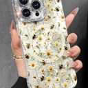 Toycamp for iPhone 15 ProMax Case - Compatible with Magsafe Aesthetic Cute Holographic i 15 Pro Max Case with Diamond Bling Lens Protector for Apple 15ProMax Cover for Women Girls, WH Flower Bee