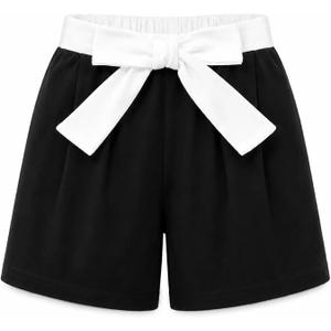 Girls Paper Bag Waist Shorts Casual Summer High Waisted Shorts with Bow Belt Black 9-10 Years (Black)