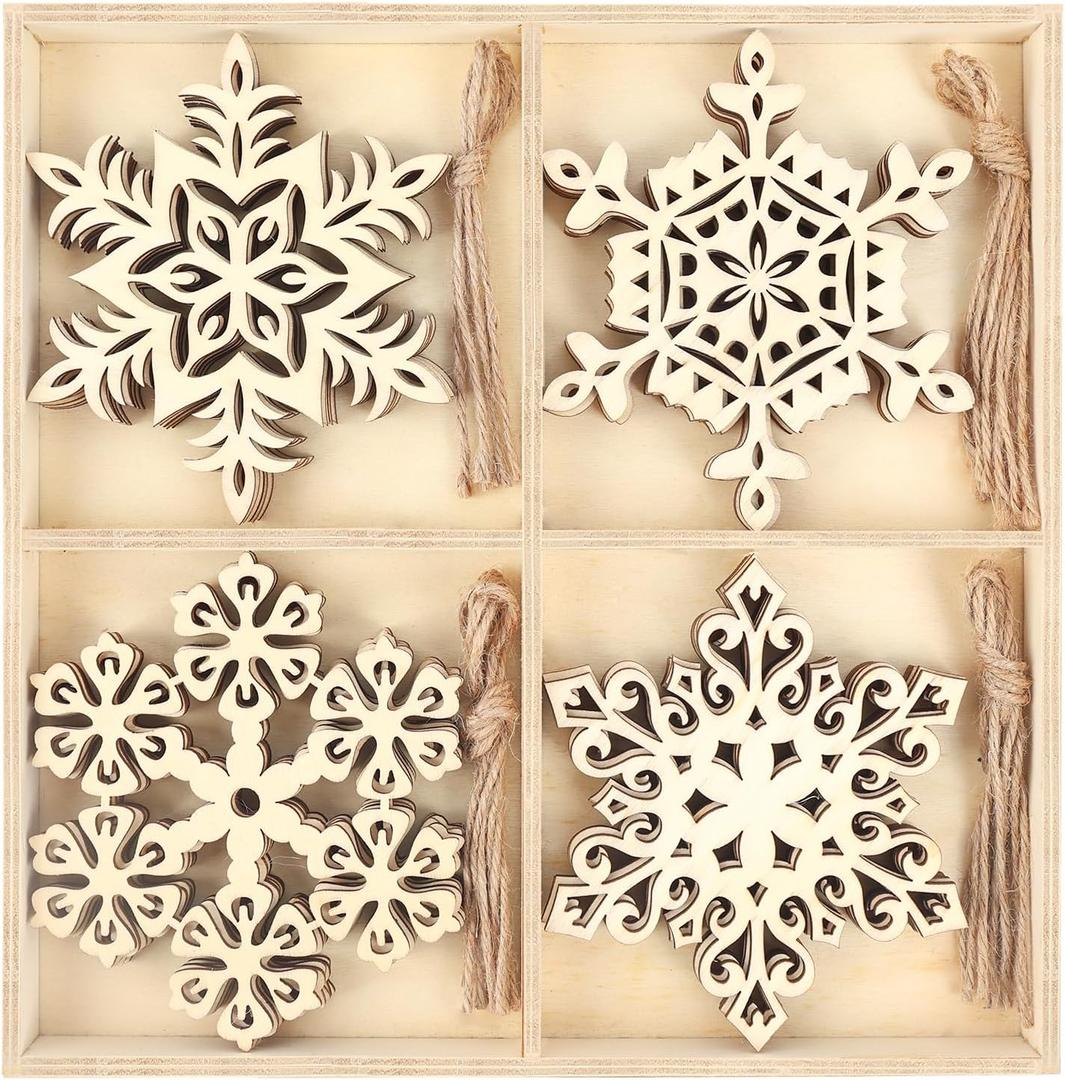 N&T NIETING 20PCS Wooden Christmas Ornaments 4.7 Inch Large Unfinished Snowflake Cutouts for Hanging Christmas Tree DIY Kids Craft Holiday Party Home Indoor Boho Decor