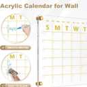 Large Acrylic Calendar for Wall, 24" X 16" Golden Clear Acrylic Wall Calendar, Clear Wet & Dry Erase Calendar Hanging Frameless Monthly Planner for Office, Home or School, 2 Markers
