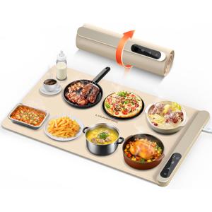 Warming Mat For Food 500W Graphene High-Tech 5s Rapid Food Warming Mat,6-Temp And 6h Timer Food Warmer,Auto Shut Off Chafing Dishes For Buffet,Roll Up Food Warmers For Parties Buffet White