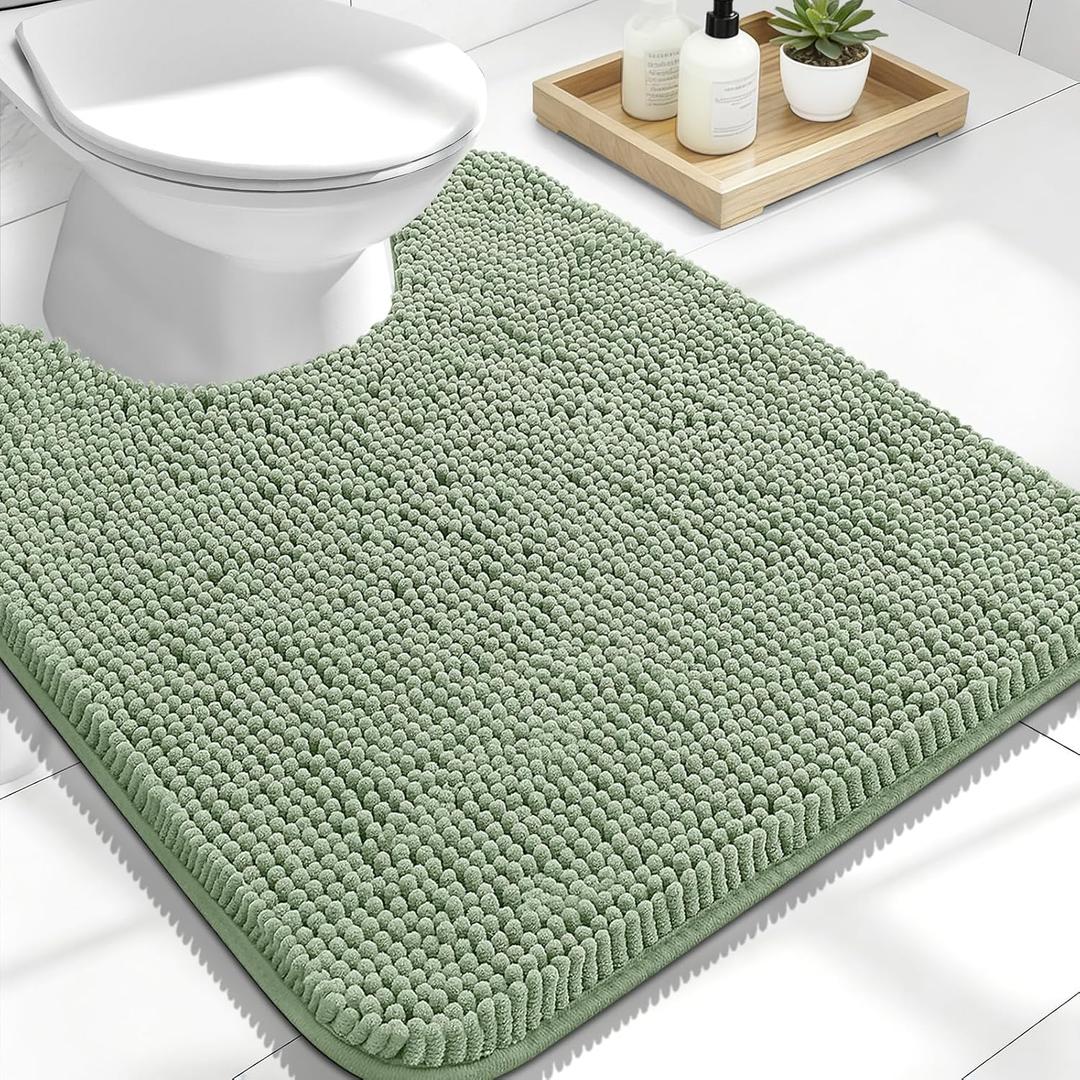 OLANLY Toilet Rugs U-Shaped 24x20, Extra Soft Absorbent Chenille Contour Bathroom Rugs for Toilet, Dry Quickly, Machine Washable, Non-Slip Bath Mat, Sage Green