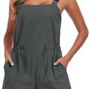 Womens Short Overalls Adjustable Strap Drawstring Waist Sleeveless Shorts Jumpsuits Summer Beach Vacation Jumpers (Gray, XXL)